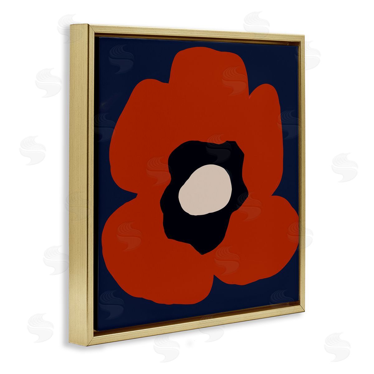 Deborah Velasquez Bold Red Flower Blossom Modern Geometric Shapes Gold Floating Frame Canvas Wall Art Print