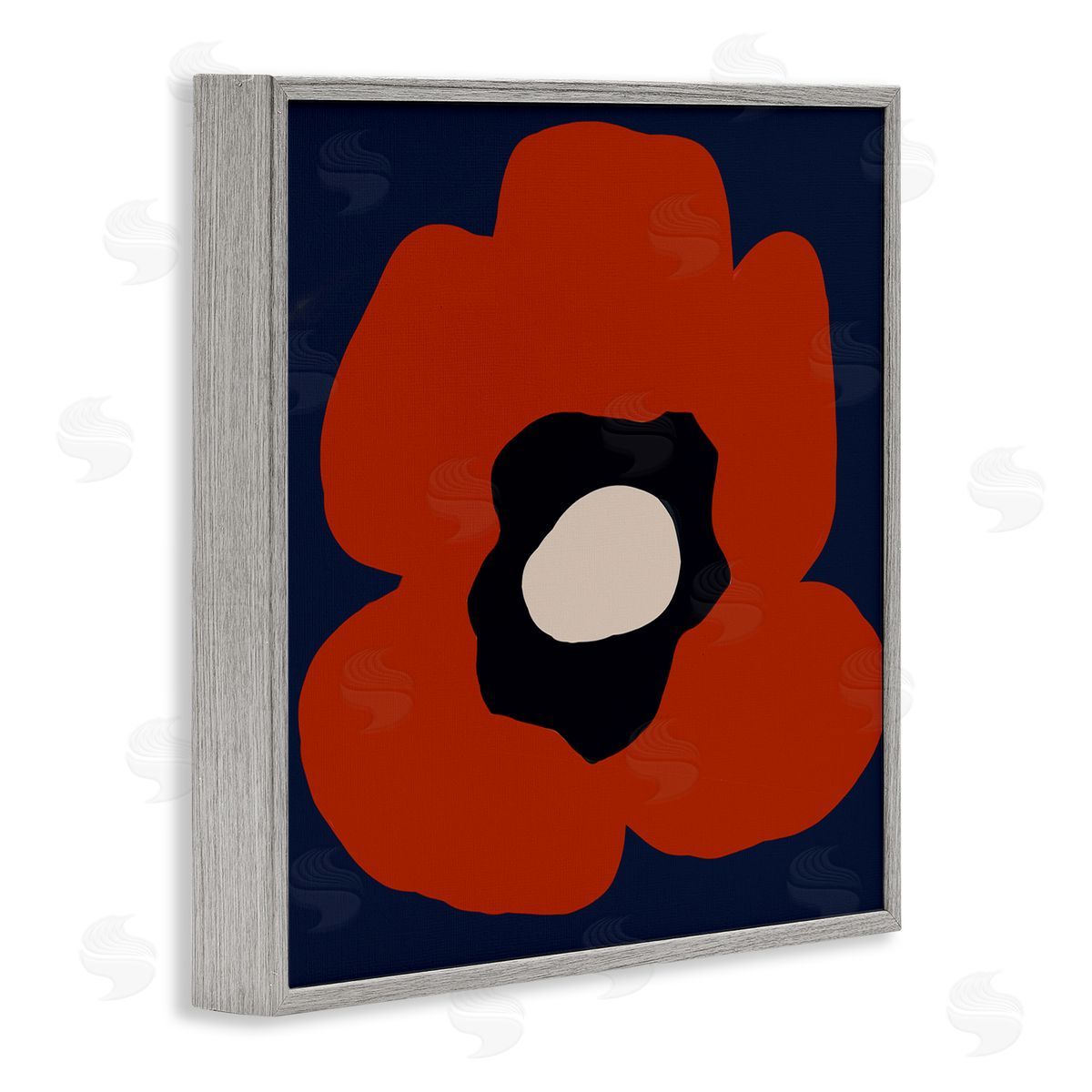Deborah Velasquez Bold Red Flower Blossom Modern Geometric Shapes Gray Framed Glicee Wall Art Print