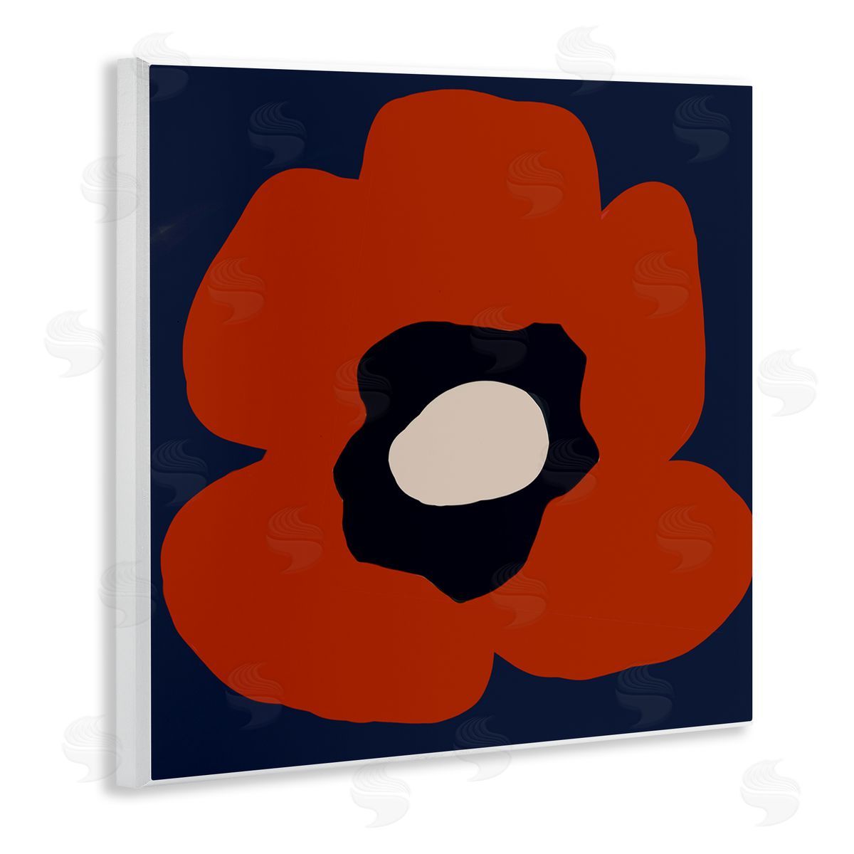 Deborah Velasquez Bold Red Flower Blossom Modern Geometric Shapes Wooden Wall Plaque Art Print