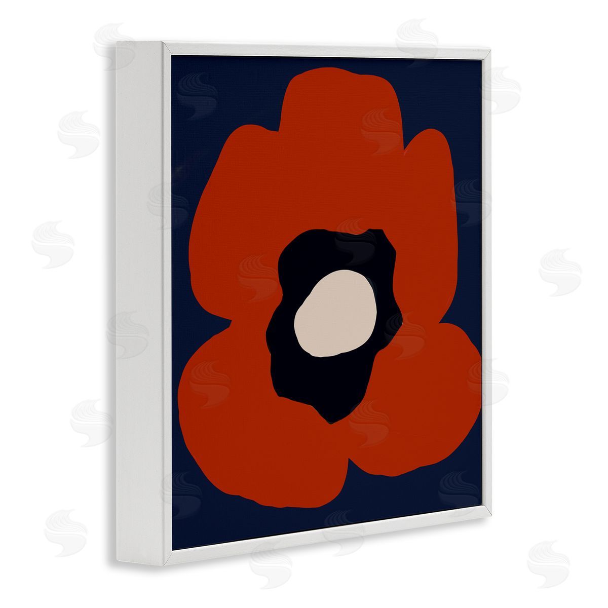 Deborah Velasquez Bold Red Flower Blossom Modern Geometric Shapes White Framed Glicee Wall Art Print