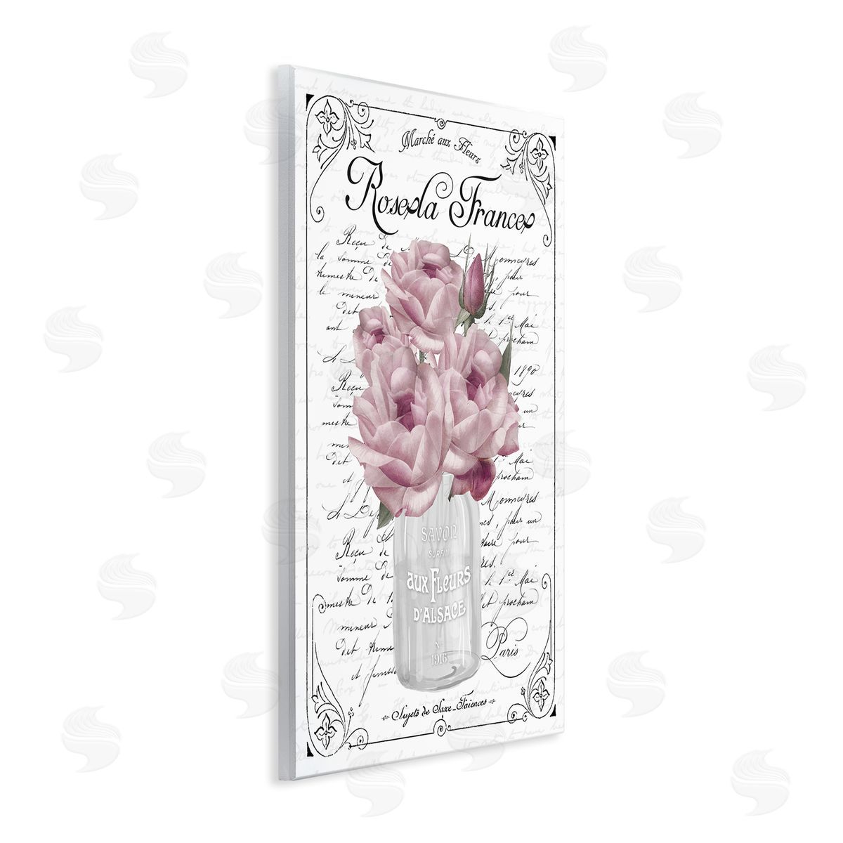 Lettered and Lined Pink Roses Bouquet French Words Fancy Script  Wall Plaque Art Print