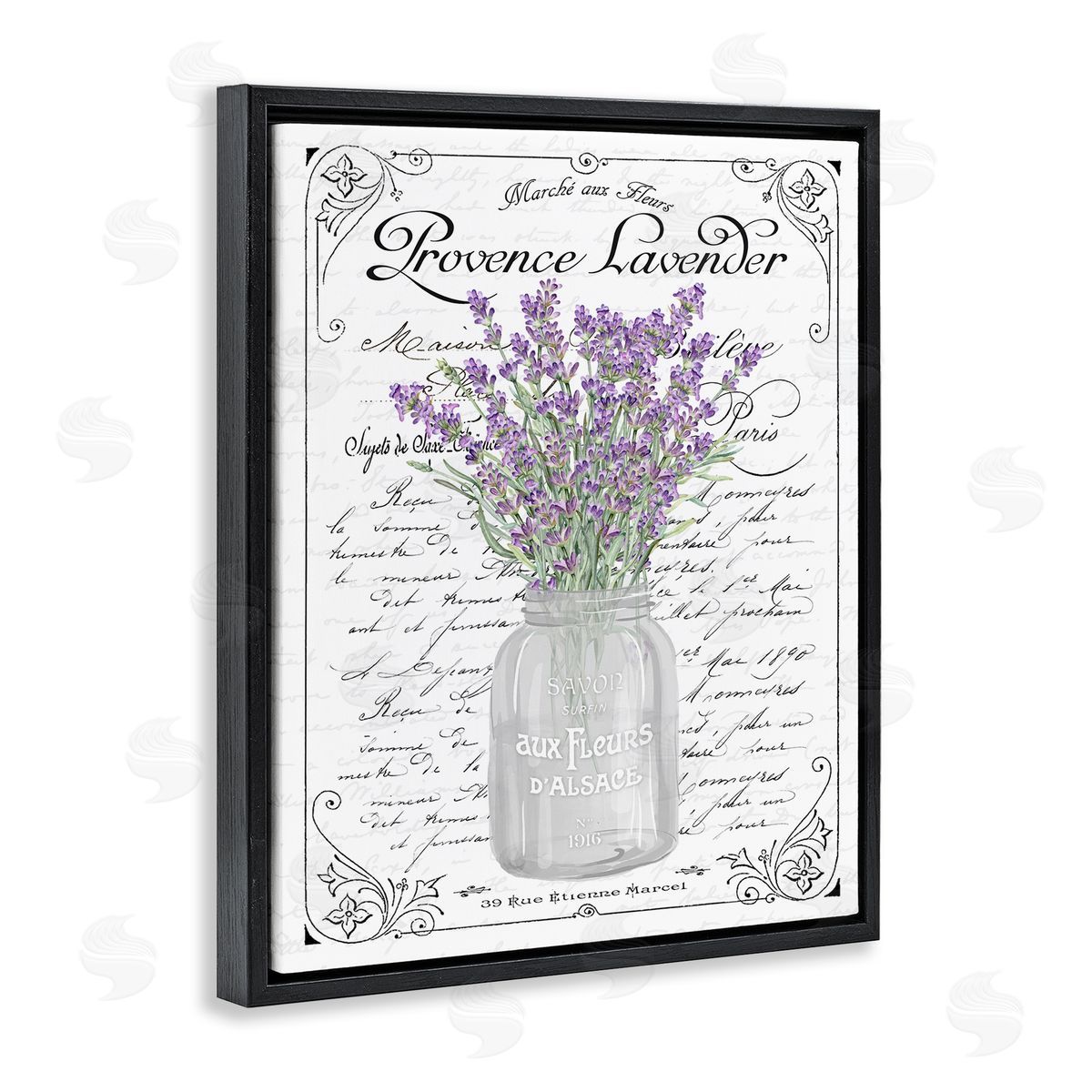 Lavender Ornate French Script Black Floating Frame Canvas Wall Art, Home Decor by Lettered and Lined