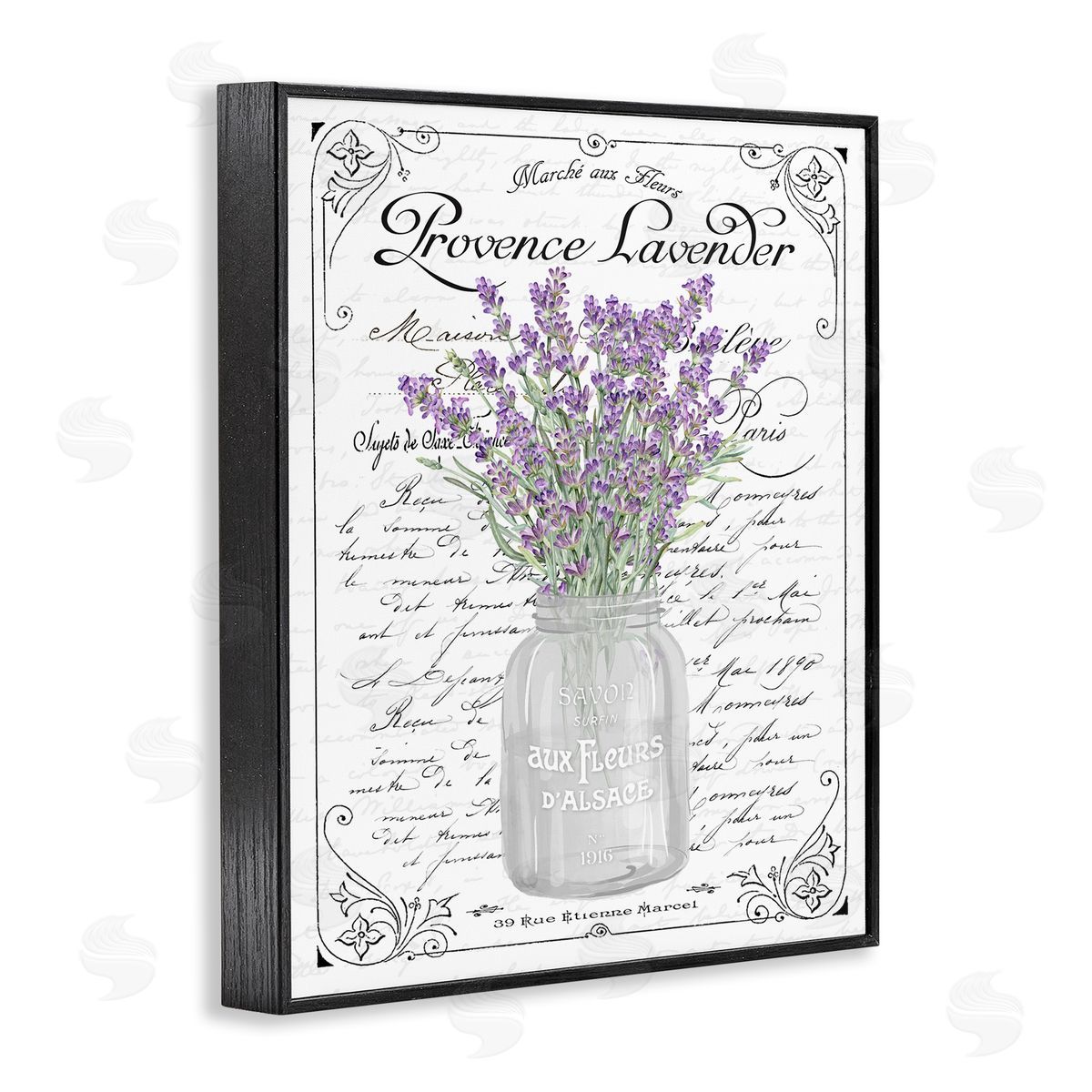 Lavender Ornate French Script Black Frame Print Wall Art, Home Decor by Lettered and Lined