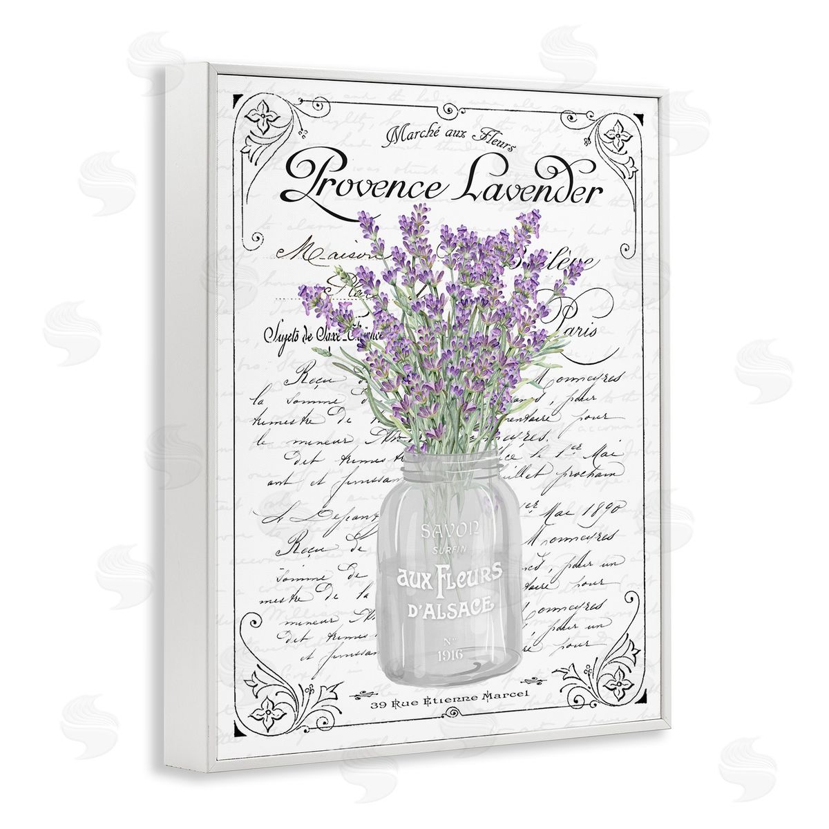 Lavender Ornate French Script White Frame Print Wall Art, Home Decor by Lettered and Lined