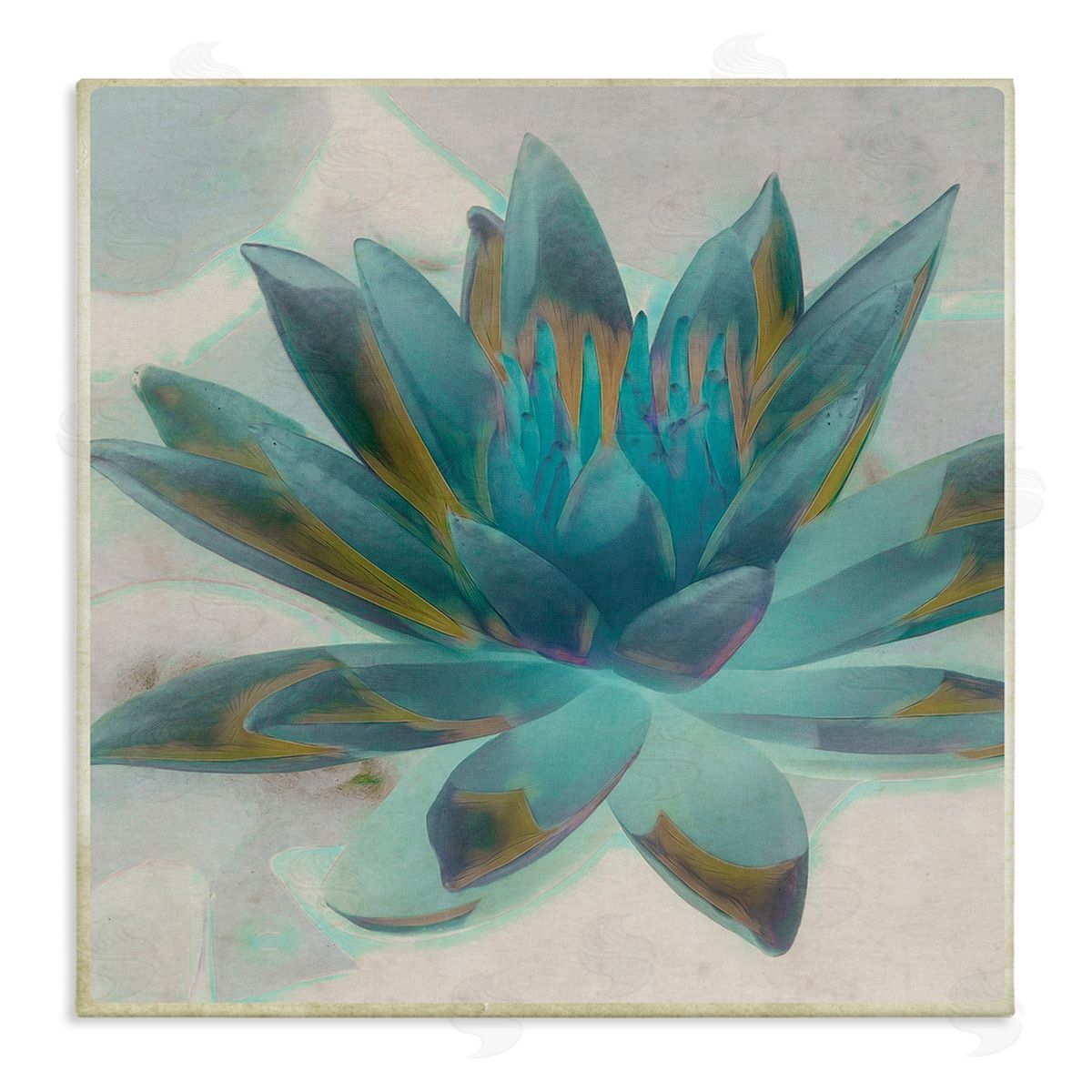 Graffitee Studios Blue Lotus Flower Petals Abstract Nature Plant Stretched Canvas Wall Art Print
