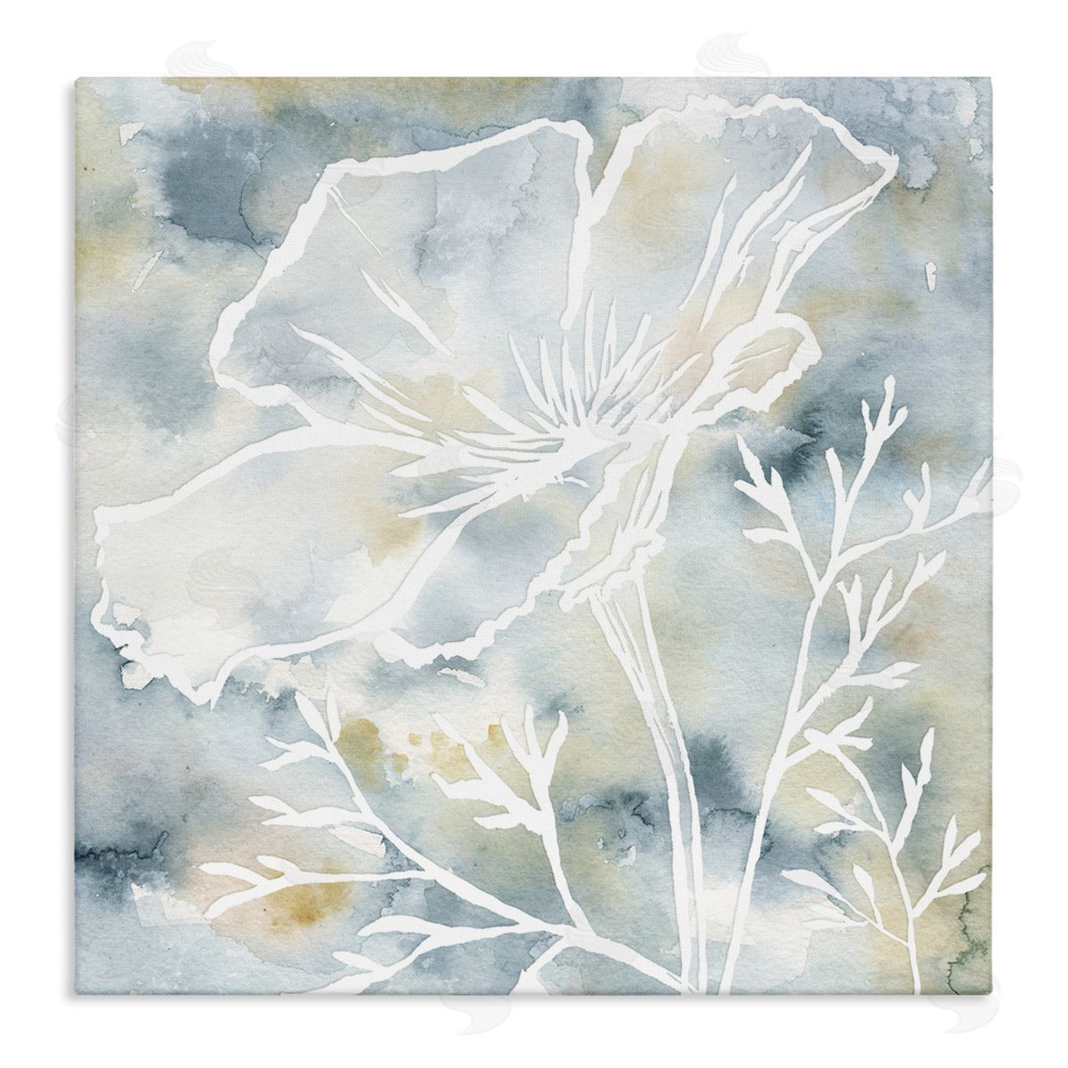 Jackie Decker Flower Blossom Petals White Outline Watercolor Detail Stretched Canvas Wall Art Print