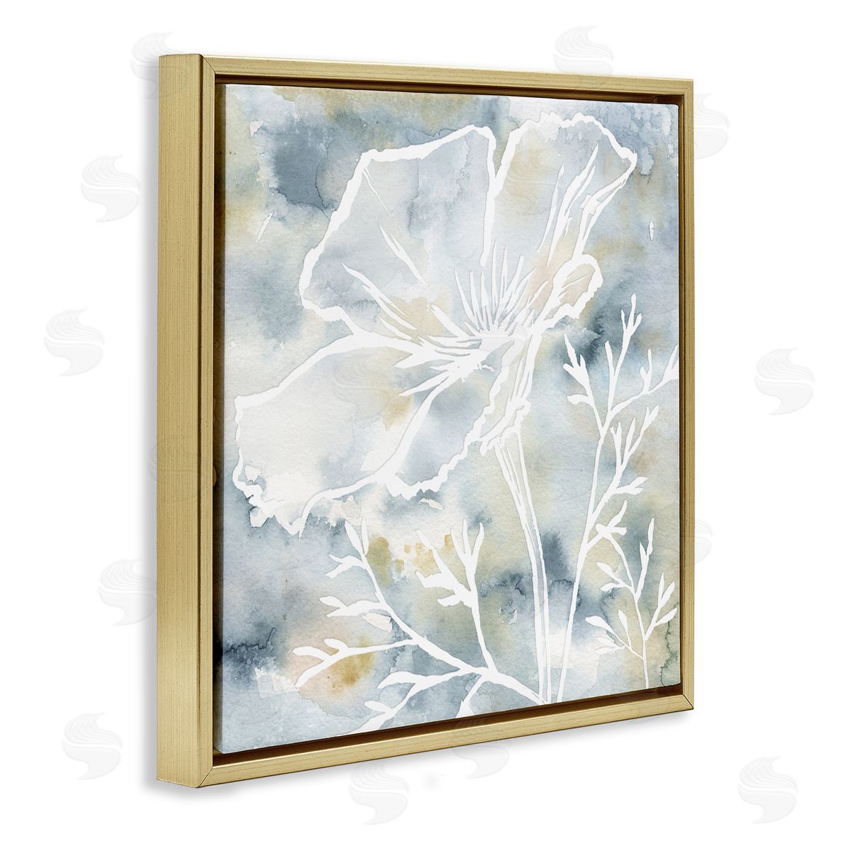 Jackie Decker Flower Blossom Petals White Outline Watercolor Detail Gold Floating Frame Canvas Wall Art Print