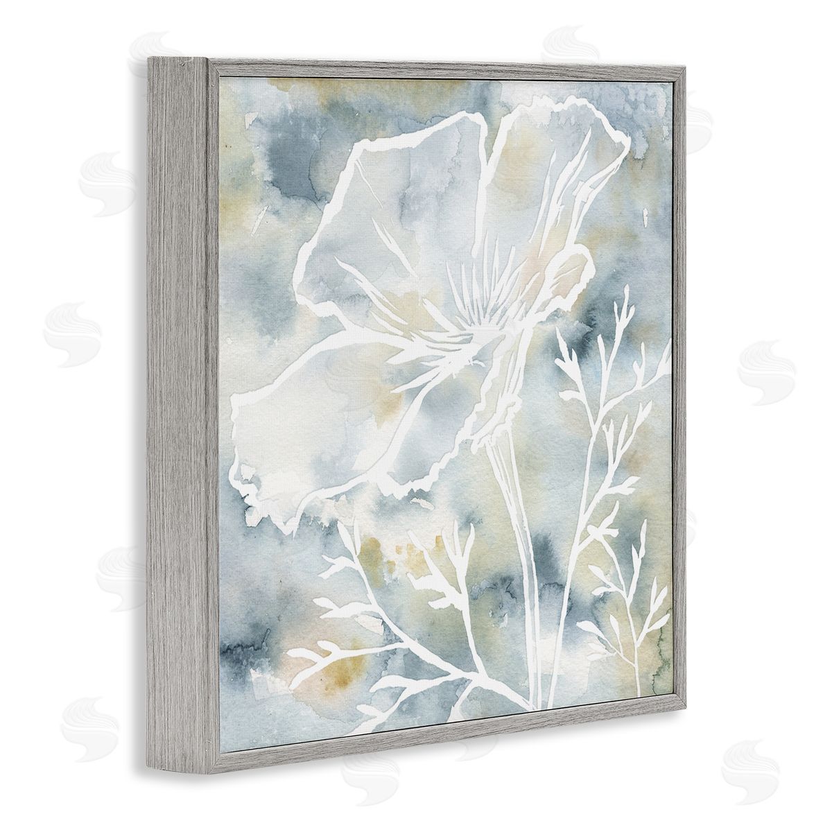 Jackie Decker Flower Blossom Petals White Outline Watercolor Detail Gray Framed Glicee Wall Art Print