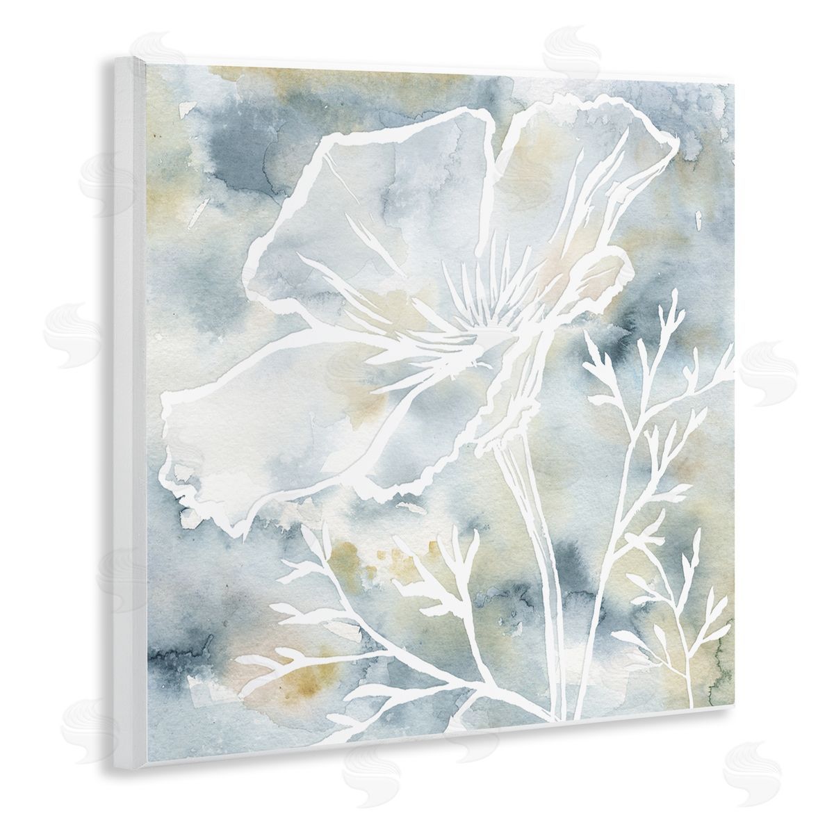 Jackie Decker Flower Blossom Petals White Outline Watercolor Detail Wooden Wall Plaque Art Print