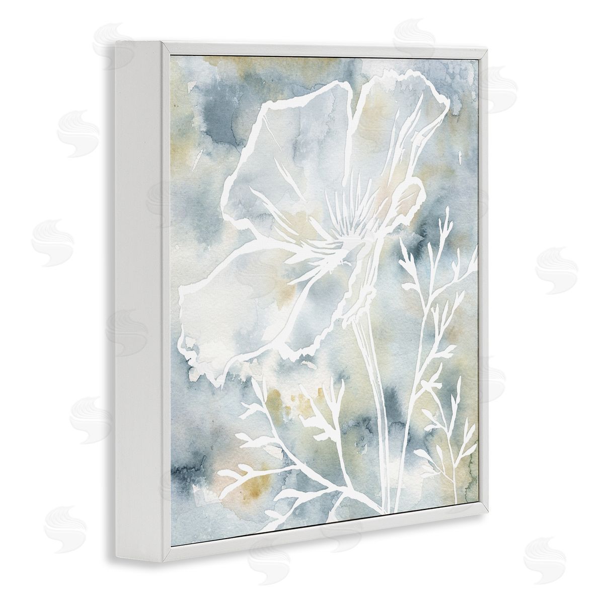 Jackie Decker Flower Blossom Petals White Outline Watercolor Detail White Framed Glicee Wall Art Print