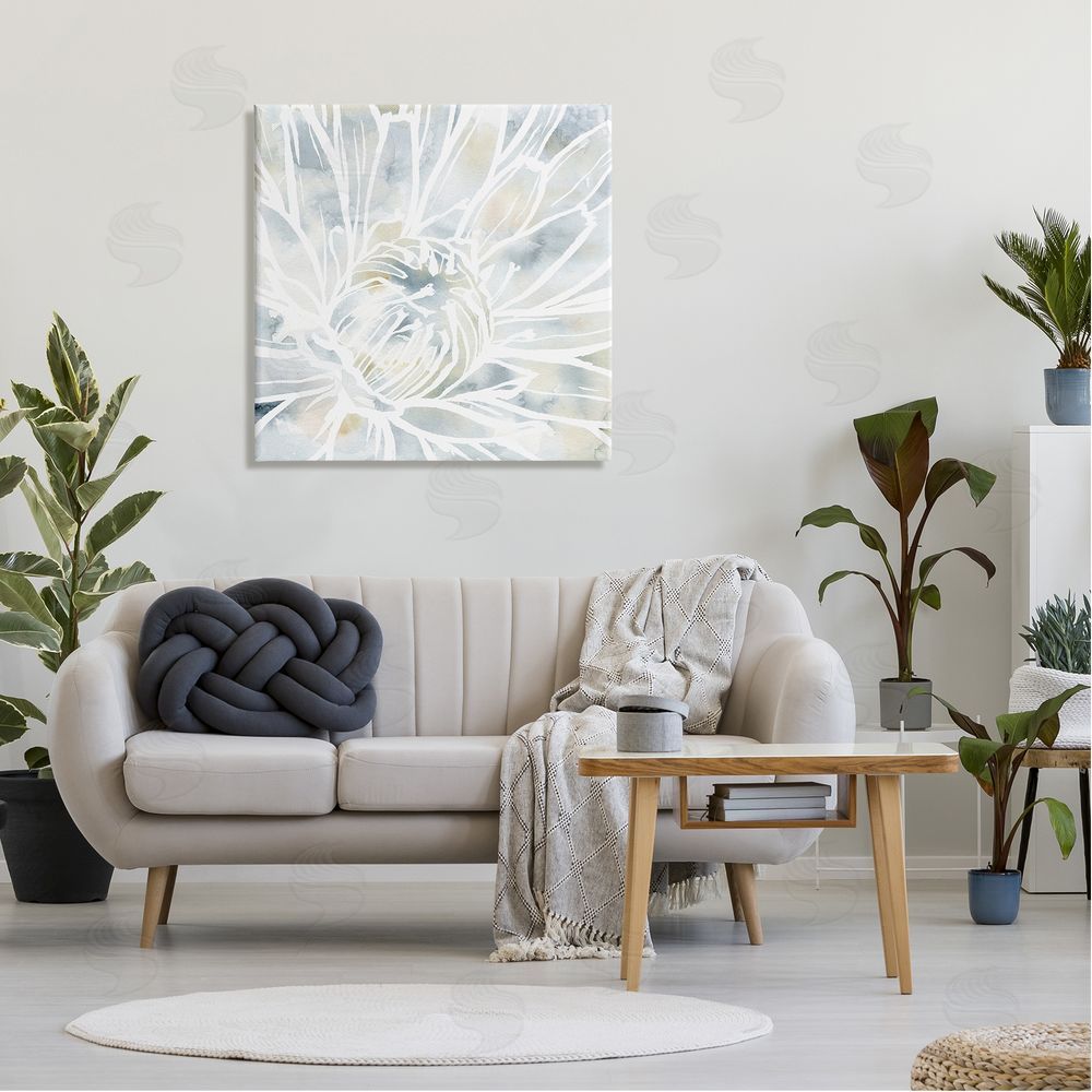 Jackie Decker Flower Petals Stamen Close Up White Outline Canvas Wall Art in Room