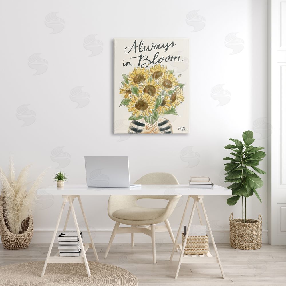 Jess Baskin Always In Bloom Person Holding Sunflowers Calligraphy  Canvas Wall Art Print in Room
