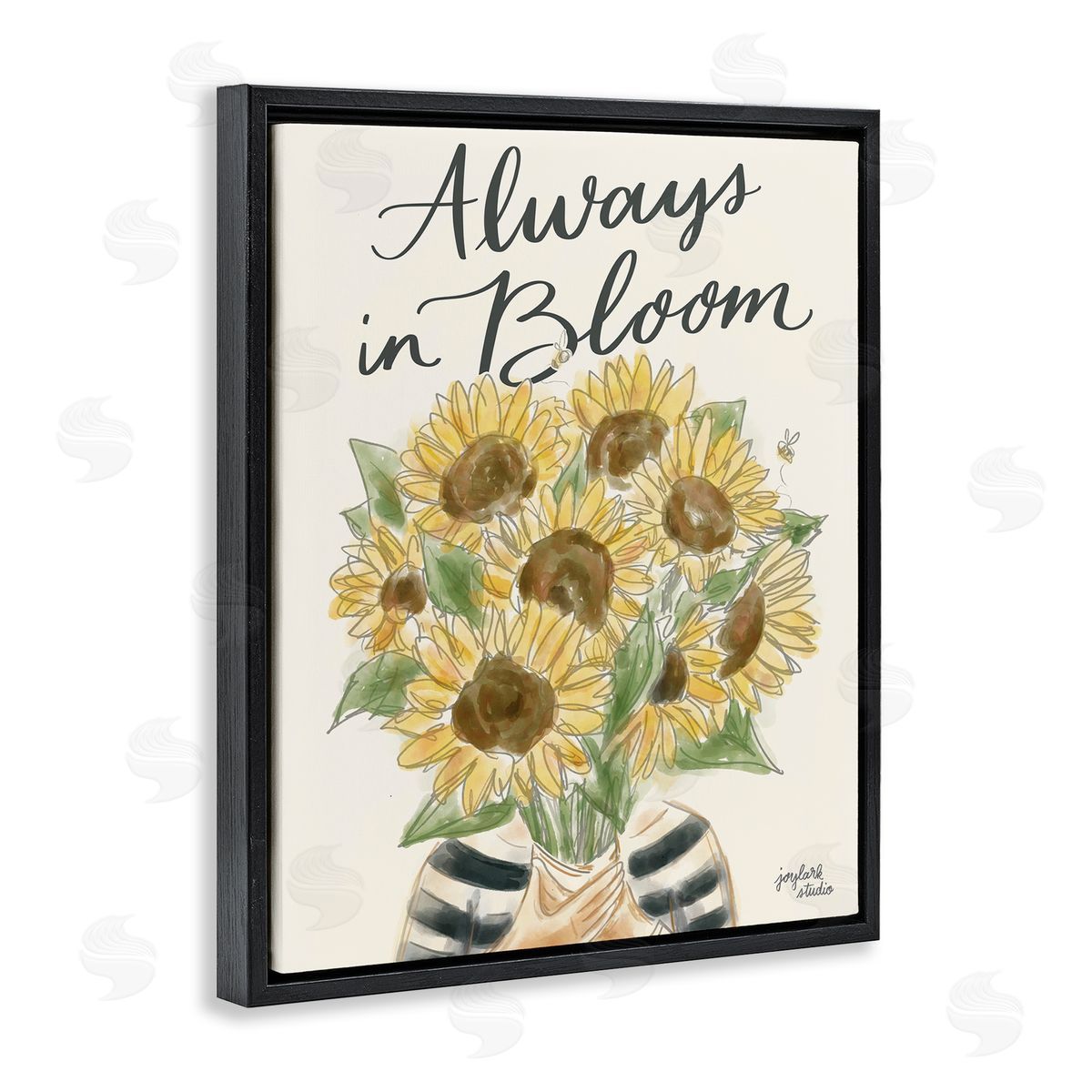 Jess Baskin Always In Bloom Person Holding Sunflowers Calligraphy  Black Floating Frame Canvas Wall Art Print