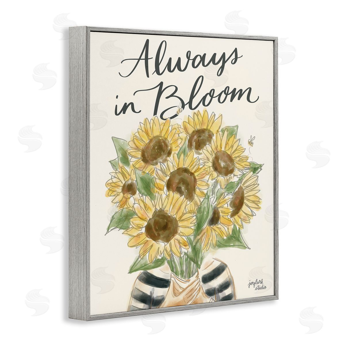 Jess Baskin Always In Bloom Person Holding Sunflowers Calligraphy  Gray Framed Giclee Wall Art Print