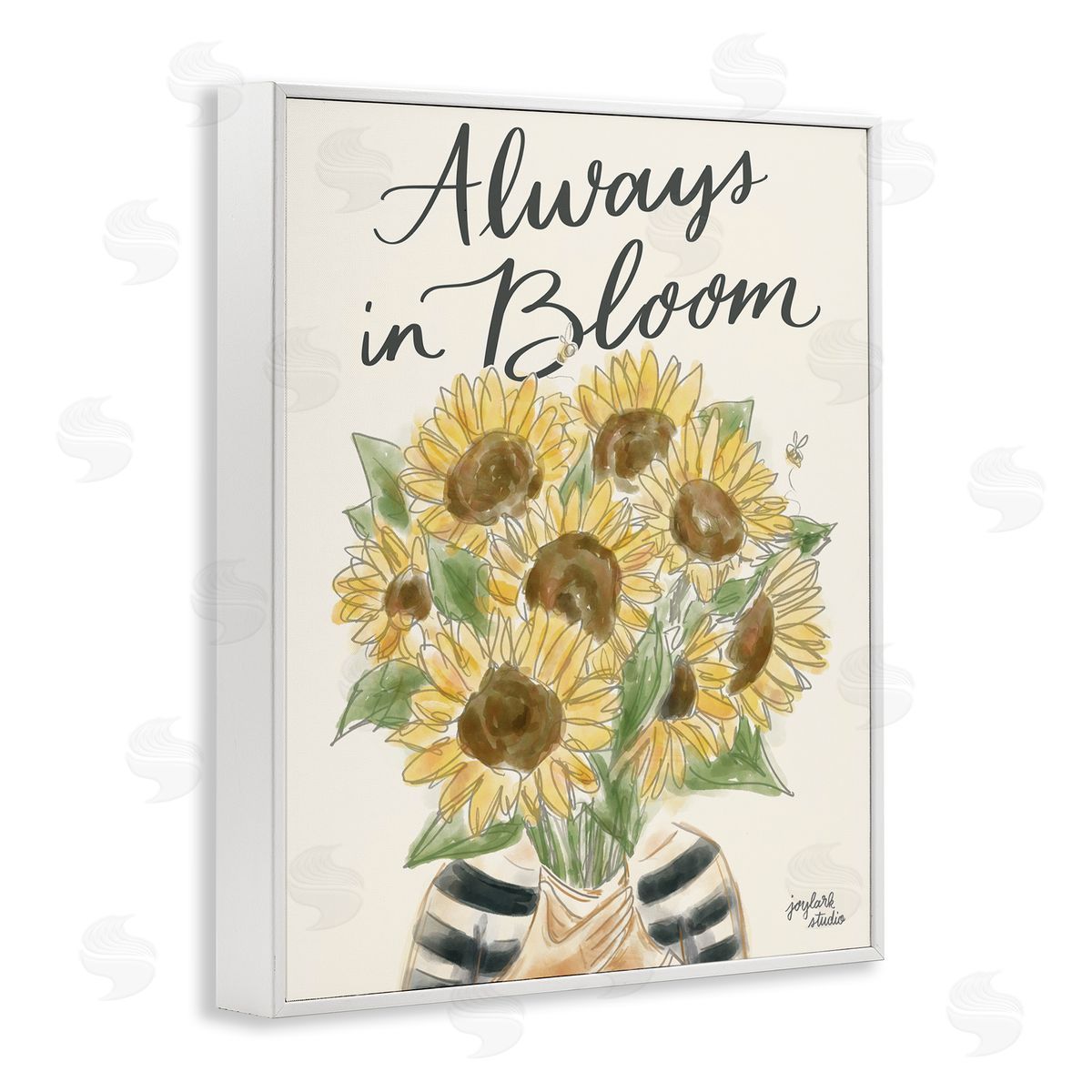 Jess Baskin Always In Bloom Person Holding Sunflowers Calligraphy  White Framed Giclee Wall Art Print