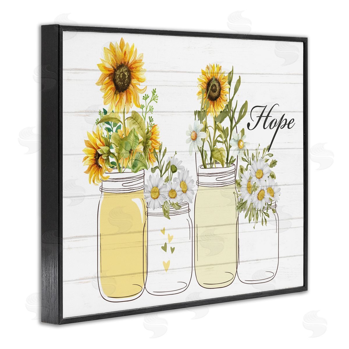 Kim Allen Hope Script Sunflower Jars Rustic Country Flowers  Black Framed Giclee Wall Art Print