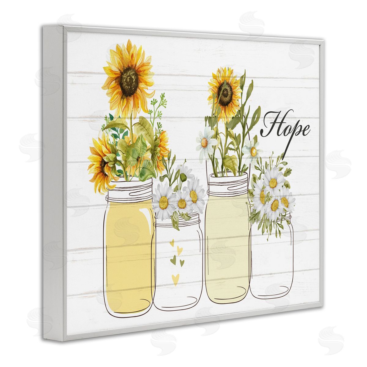 Kim Allen Hope Script Sunflower Jars Rustic Country Flowers  White Framed Giclee Wall Art Print