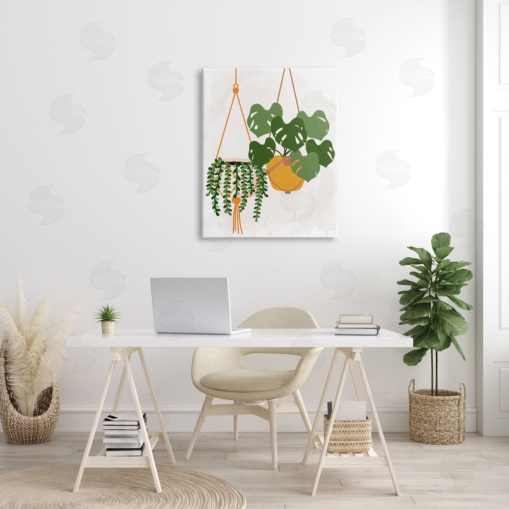 Kim Allen Casual Hanging House Plants Botanical Monstera Leaves Canvas Wall Art Print in Room