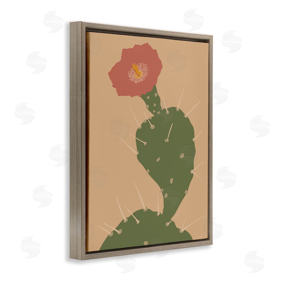 Kamdon Kreations Prickly Boho Cactus Flower Modern Pictorial Plant Brown Floating Frame Canvas Wall Art Print
