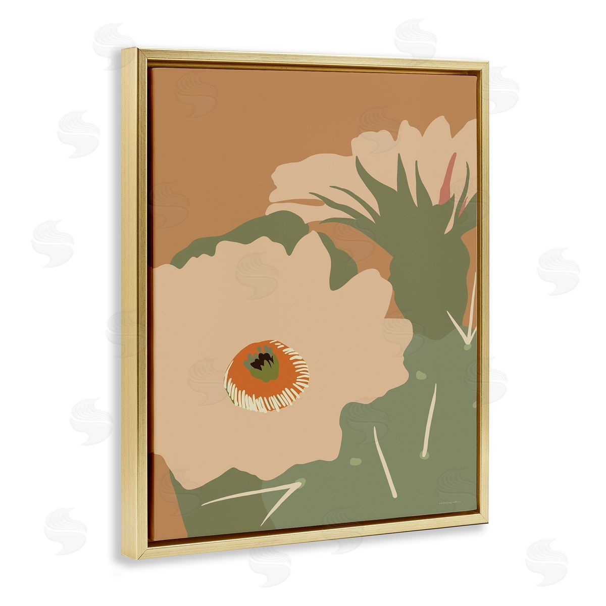 Kamdon Kreations Modern Cactus Flower Blossom Arid Vegetation Plants  Gold Floating Frame Canvas Wall Art Print