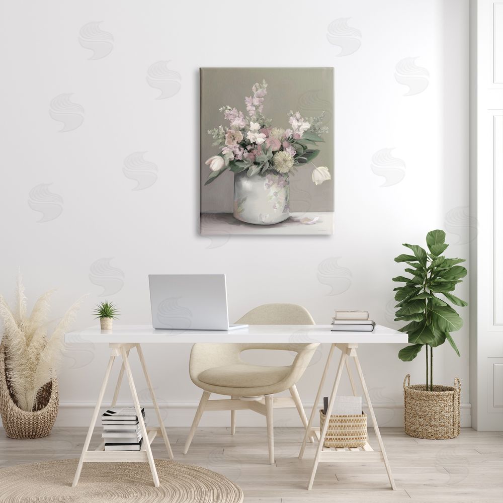 Kamdon Kreations Timeless Flower Bouquet Assorted Blossoms Patterned Vase Canvas Wall Art Print in Room