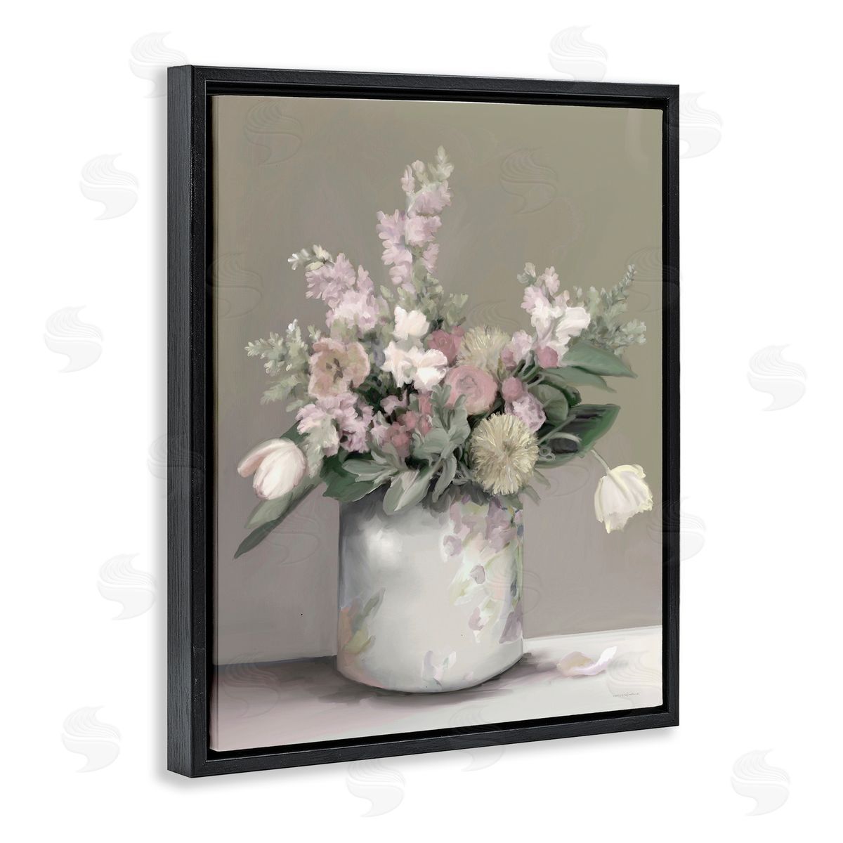 Kamdon Kreations Timeless Flower Bouquet Assorted Blossoms Patterned Vase Black Floating Frame Canvas Wall Art Print