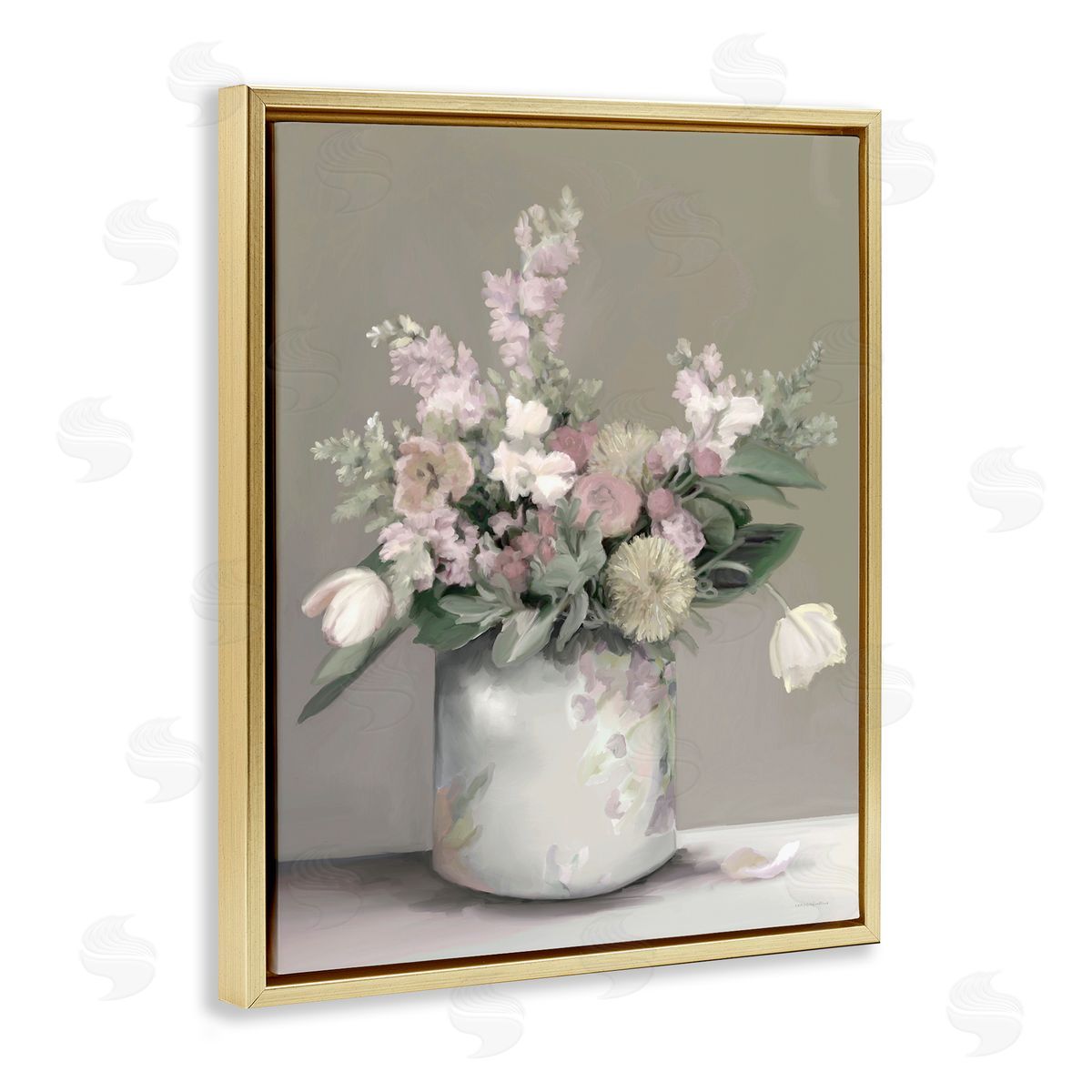 Kamdon Kreations Timeless Flower Bouquet Assorted Blossoms Patterned Vase Gold Floating Frame Canvas Wall Art Print