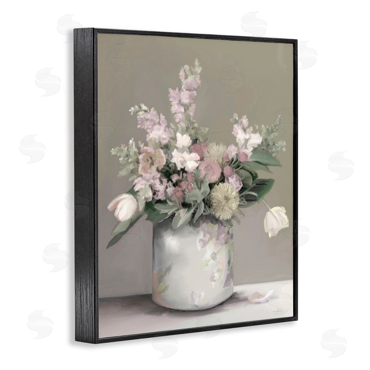 Kamdon Kreations Timeless Flower Bouquet Assorted Blossoms Patterned Vase Black Framed Giclee Wall Art Print