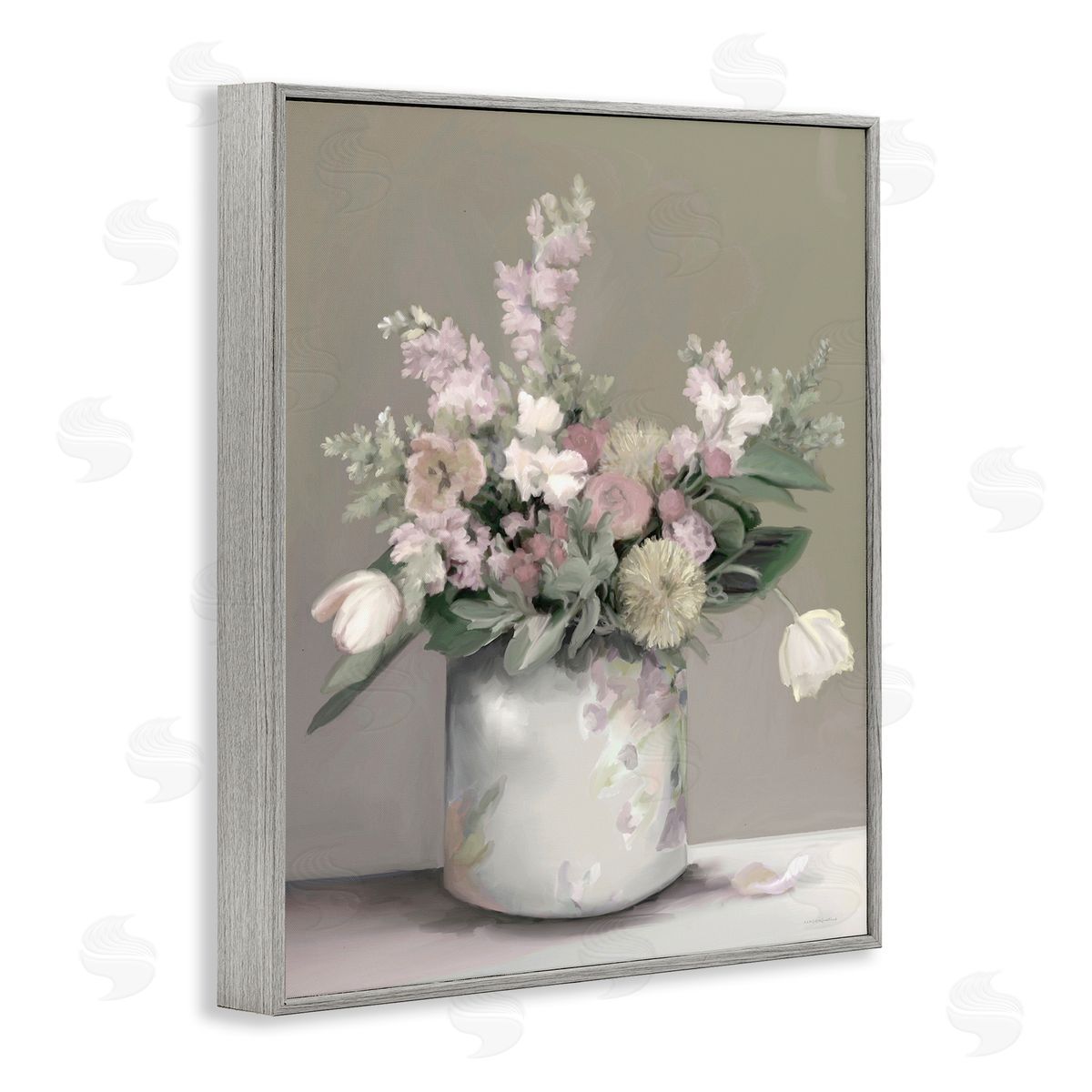 Kamdon Kreations Timeless Flower Bouquet Assorted Blossoms Patterned Vase Gray Framed Giclee Wall Art Print