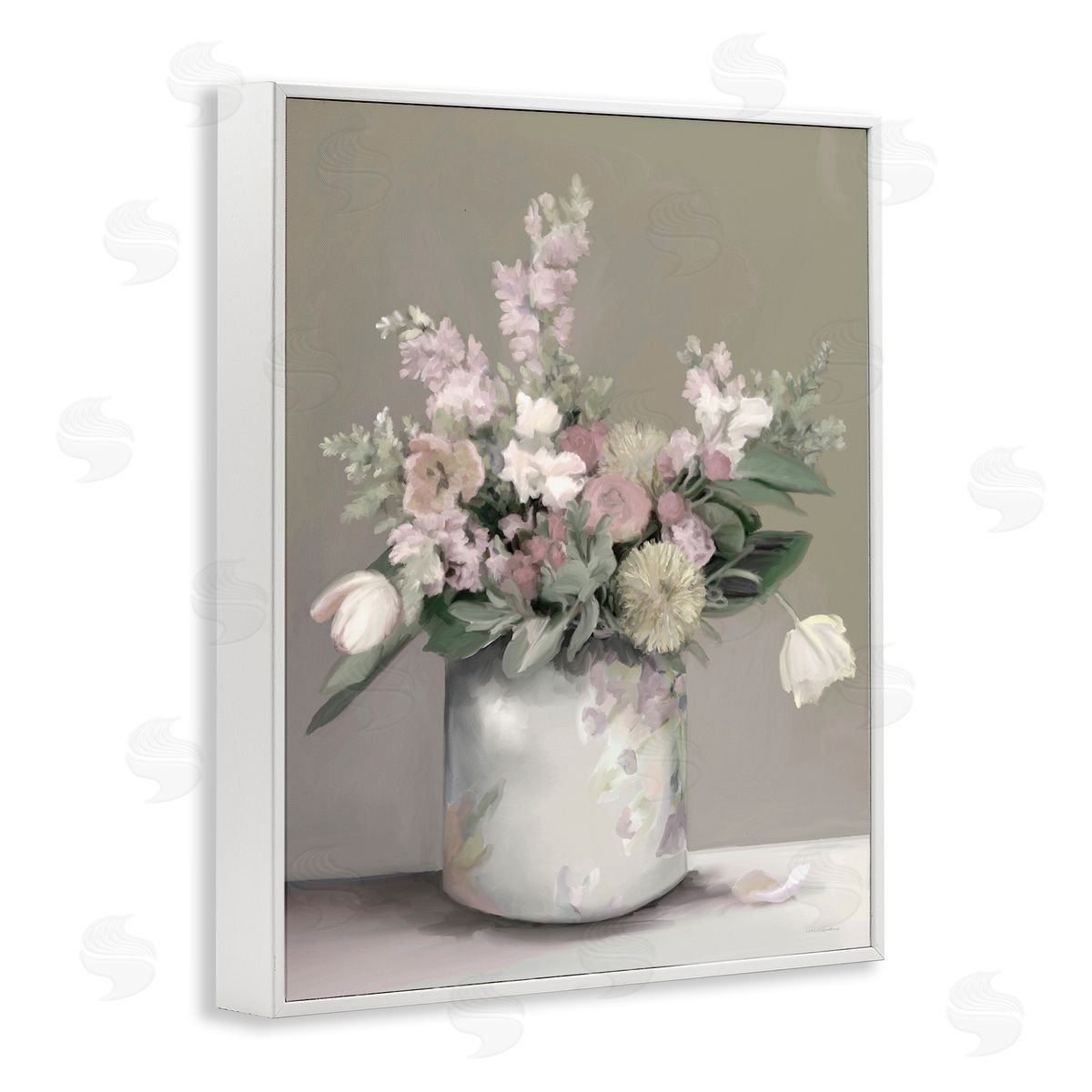 Kamdon Kreations Timeless Flower Bouquet Assorted Blossoms Patterned Vase White Framed Giclee Wall Art Print