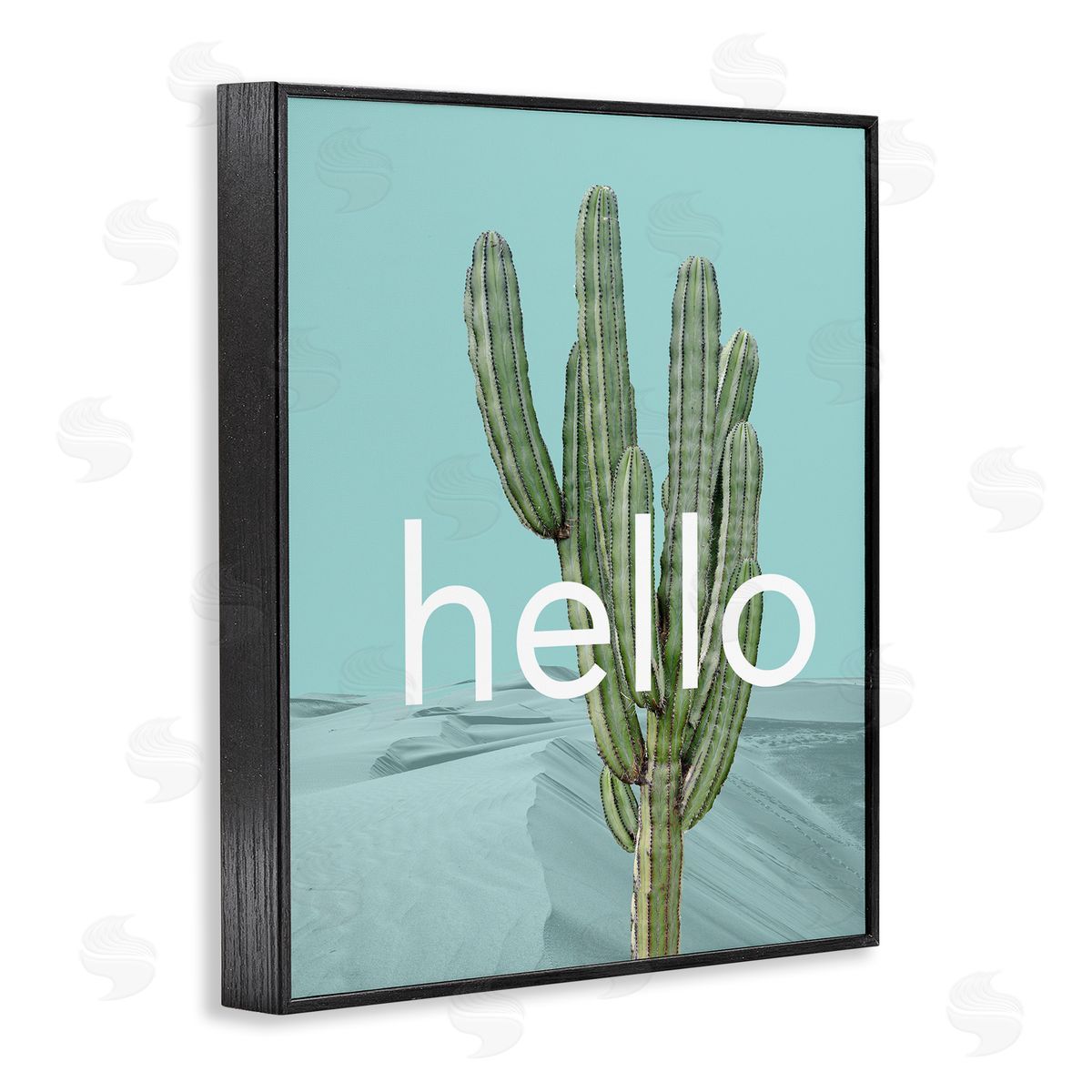 J. Weiss Bold Hello Cactus Greeting Blue Desert Dunes Black Framed Giclee Wall Art Print