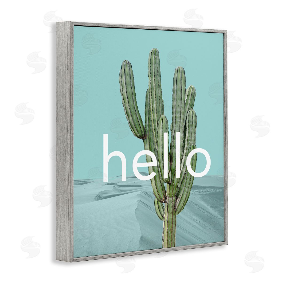 J. Weiss Bold Hello Cactus Greeting Blue Desert Dunes Gray Framed Giclee Wall Art Print