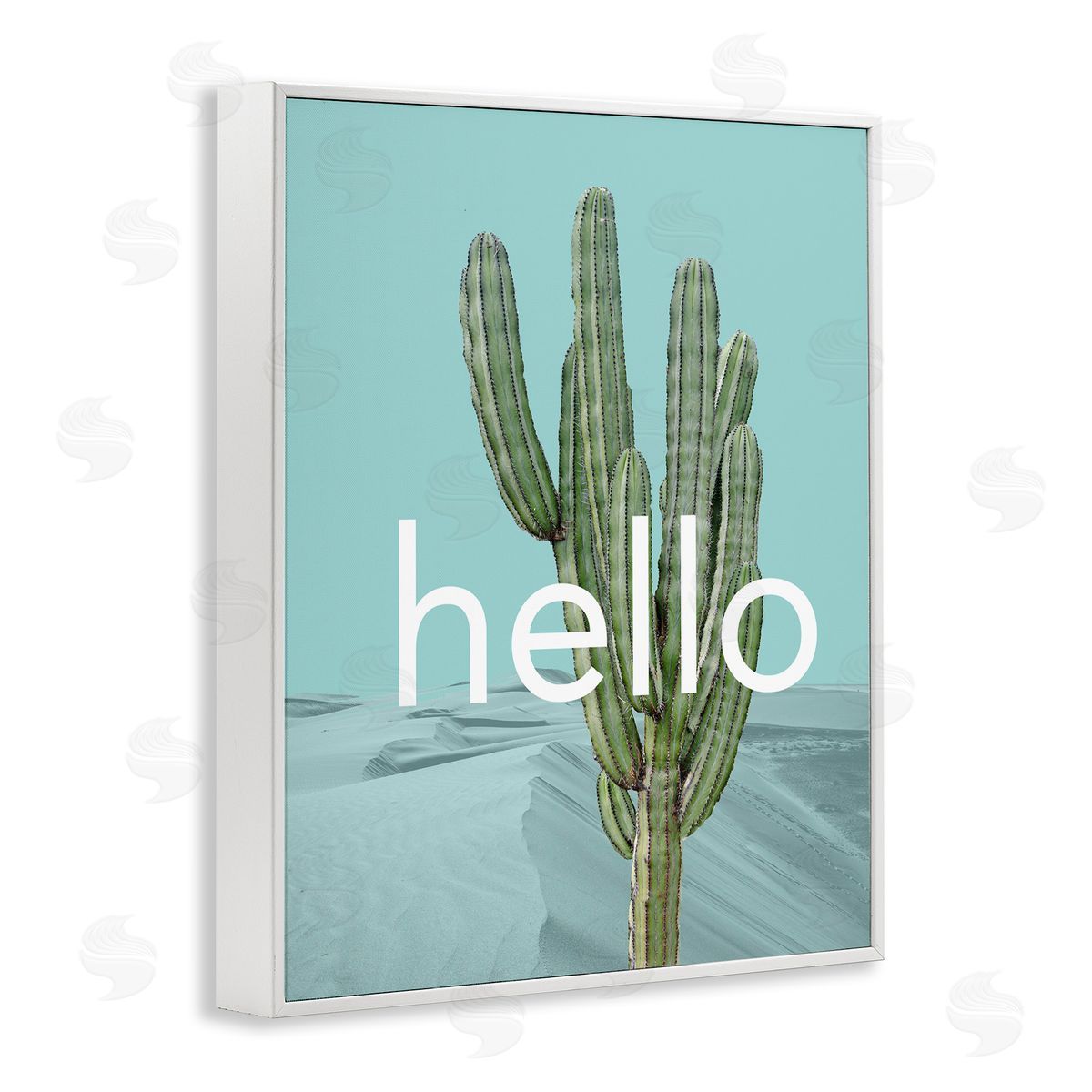 J. Weiss Bold Hello Cactus Greeting Blue Desert Dunes White Framed Giclee Wall Art Print