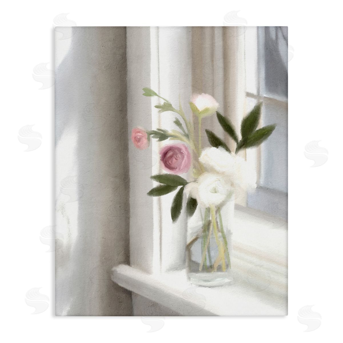 Leah Straatsma - NOT LICENSED YET Sunlit Flower Bouquet Blooming White Petals Windowsill  Stretched Canvas Wall Art Print