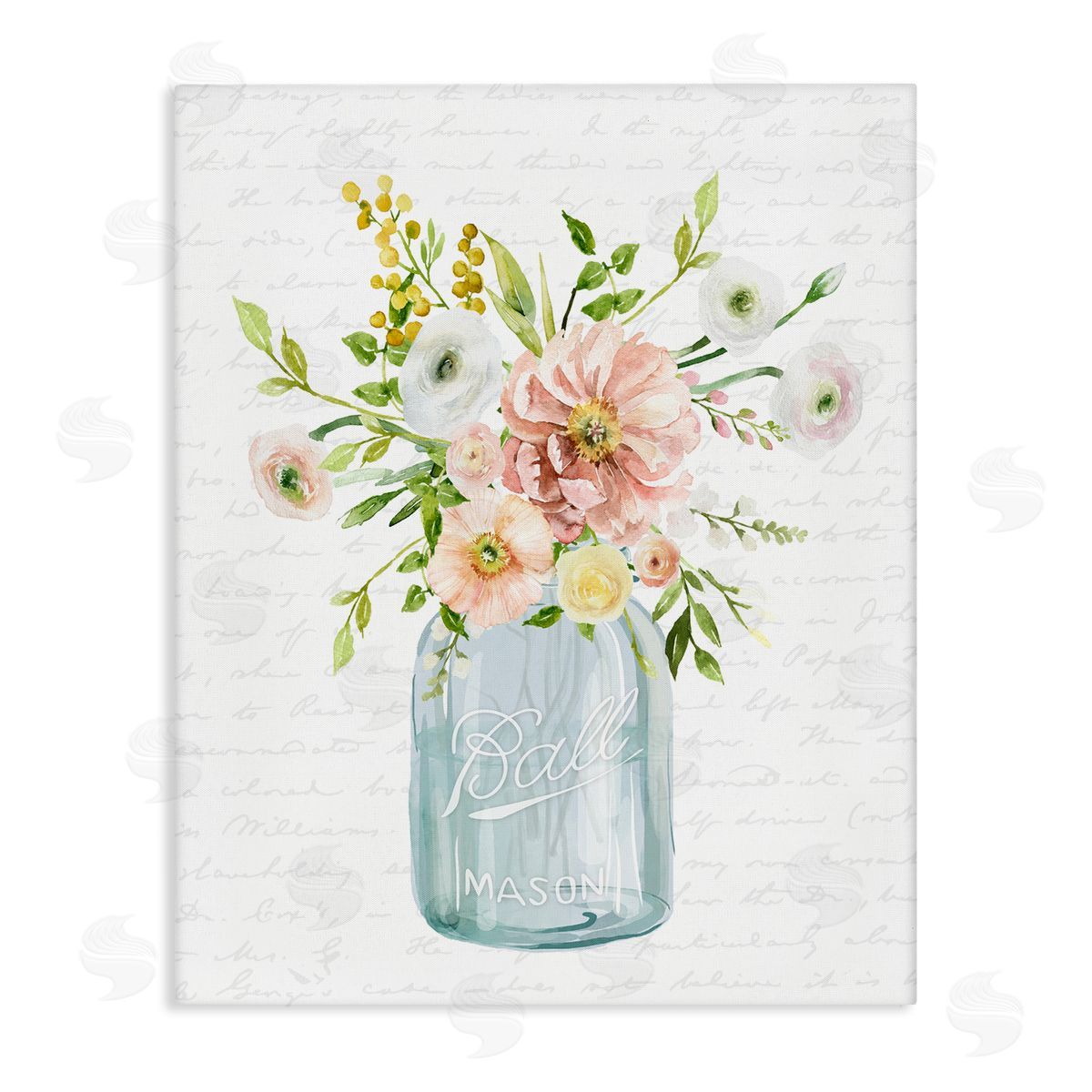Lettered and Lined Varied Flower Blossoms Botanical Leaves Patterned Words Stretched Canvas Wall Art Print