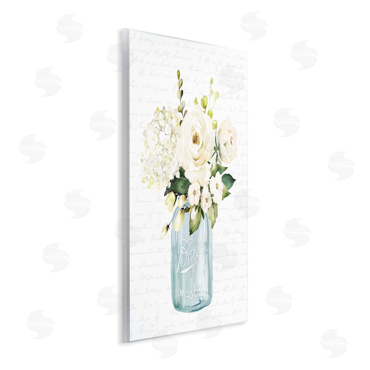 Lettered and Lined Classic White Flower Bouquet Vintage Text Script Wall Plaque Art Print