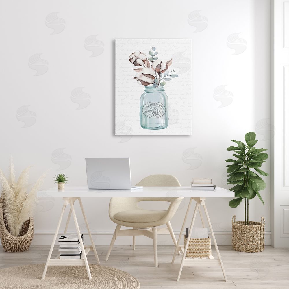 Lettered and Lined Rustic Brown Flower Plant Sprigs Vintage Jar Cursive Canvas Wall Art Print in Room