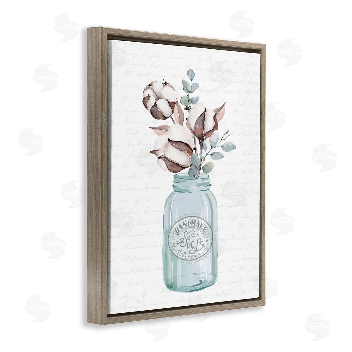 Lettered and Lined Rustic Brown Flower Plant Sprigs Vintage Jar Cursive Brown Floating Frame Canvas Wall Art Print