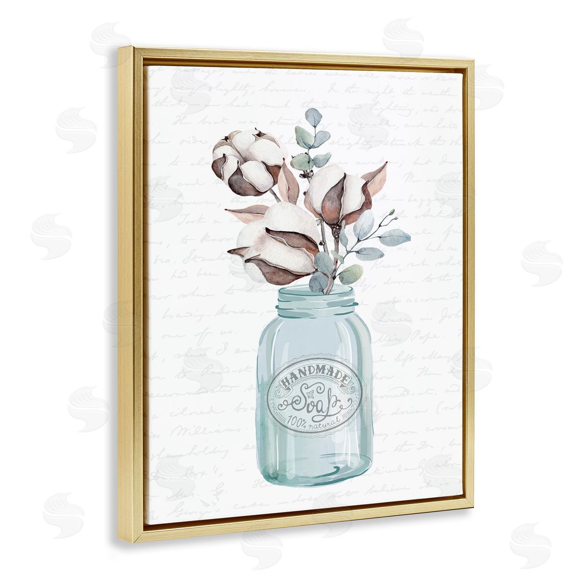 Lettered and Lined Rustic Brown Flower Plant Sprigs Vintage Jar Cursive Gold Floating Frame Canvas Wall Art Print