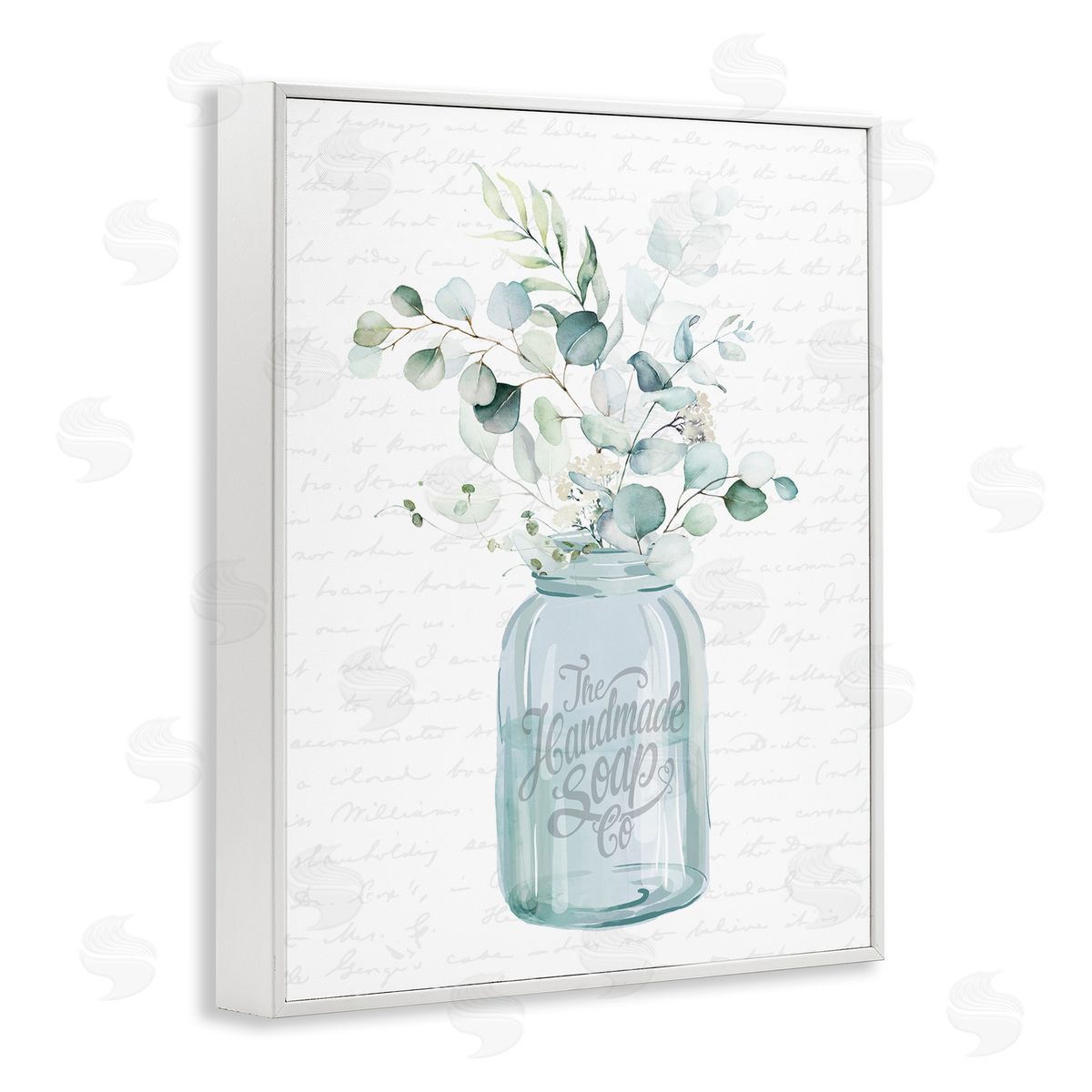 Lettered and Lined Botanical Sprigs Arrangement Vintage Jar Cursive Script White Framed Giclee Wall Art Print