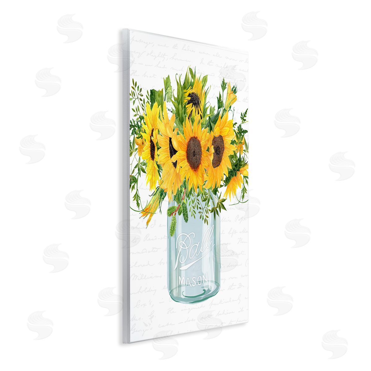 Lettered and Lined Country Sunflowers Bouquet Vintage Script Text Pattern Wall Plaque Art Print