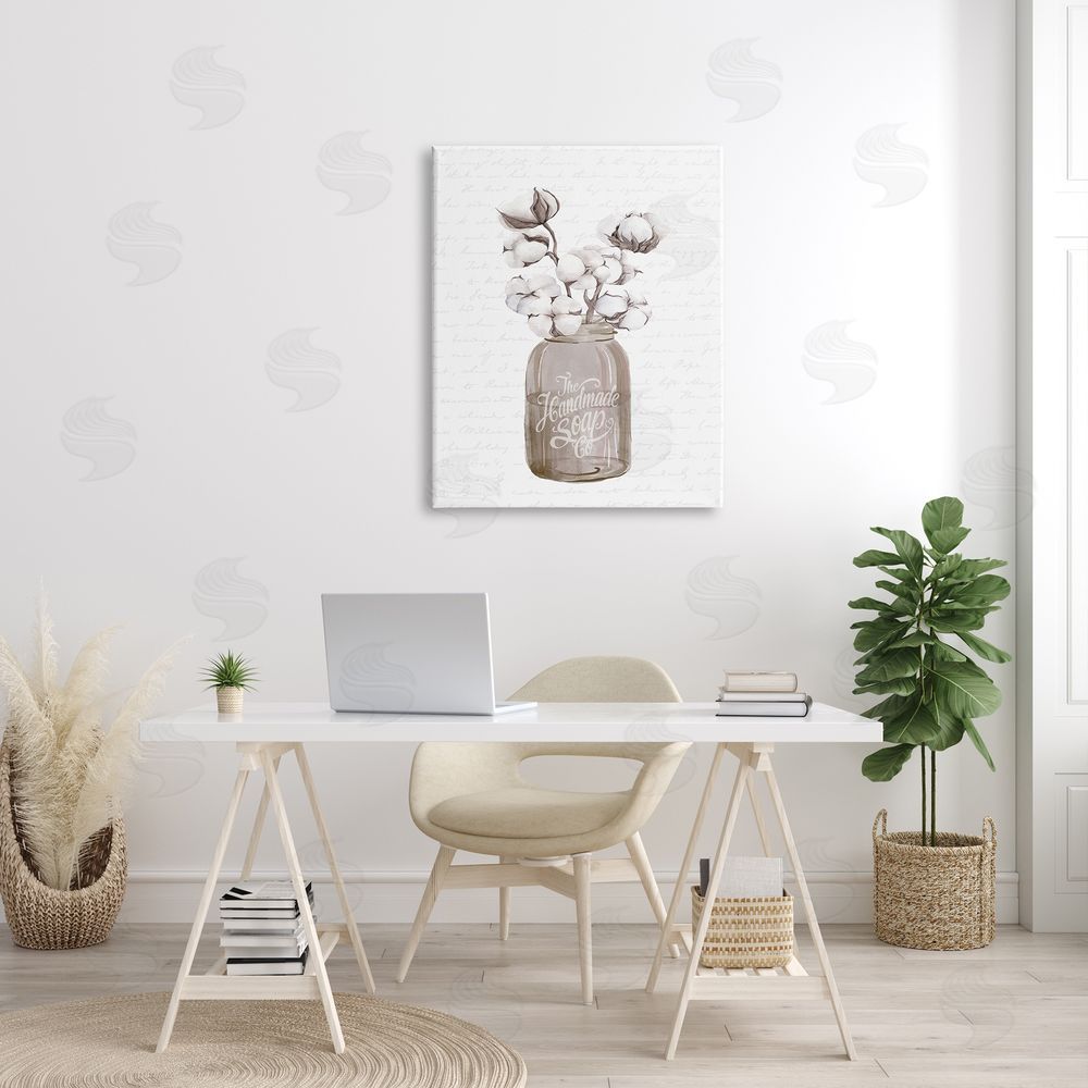 Lettered and Lined Sepia Tones Botanical Arrangement Patterned Script Text Canvas Wall Art Print in Room