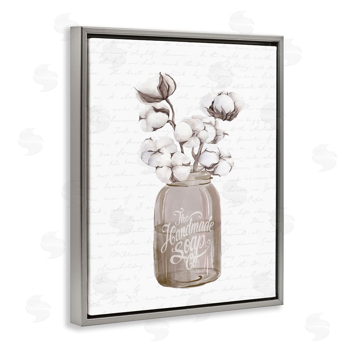 Lettered and Lined Sepia Tones Botanical Arrangement Patterned Script Text Gray Floating Frame Canvas Wall Art Print