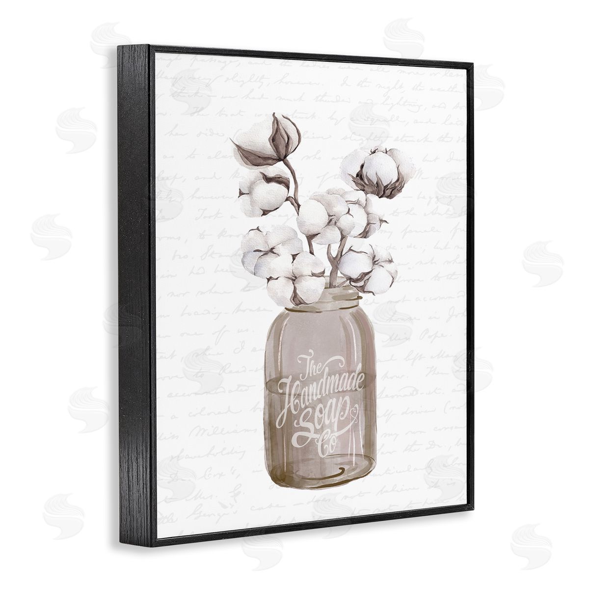 Lettered and Lined Sepia Tones Botanical Arrangement Patterned Script Text Black Framed Giclee Wall Art Print