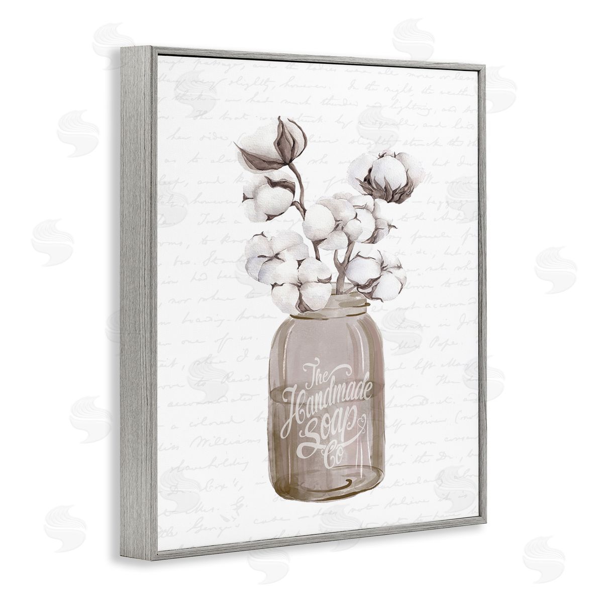 Lettered and Lined Sepia Tones Botanical Arrangement Patterned Script Text Gray Framed Giclee Wall Art Print