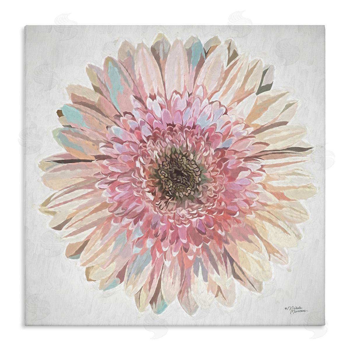 Michele Norman Round Daisy Petal Design Flower Blossom Illustration Stretched Canvas Wall Art Print