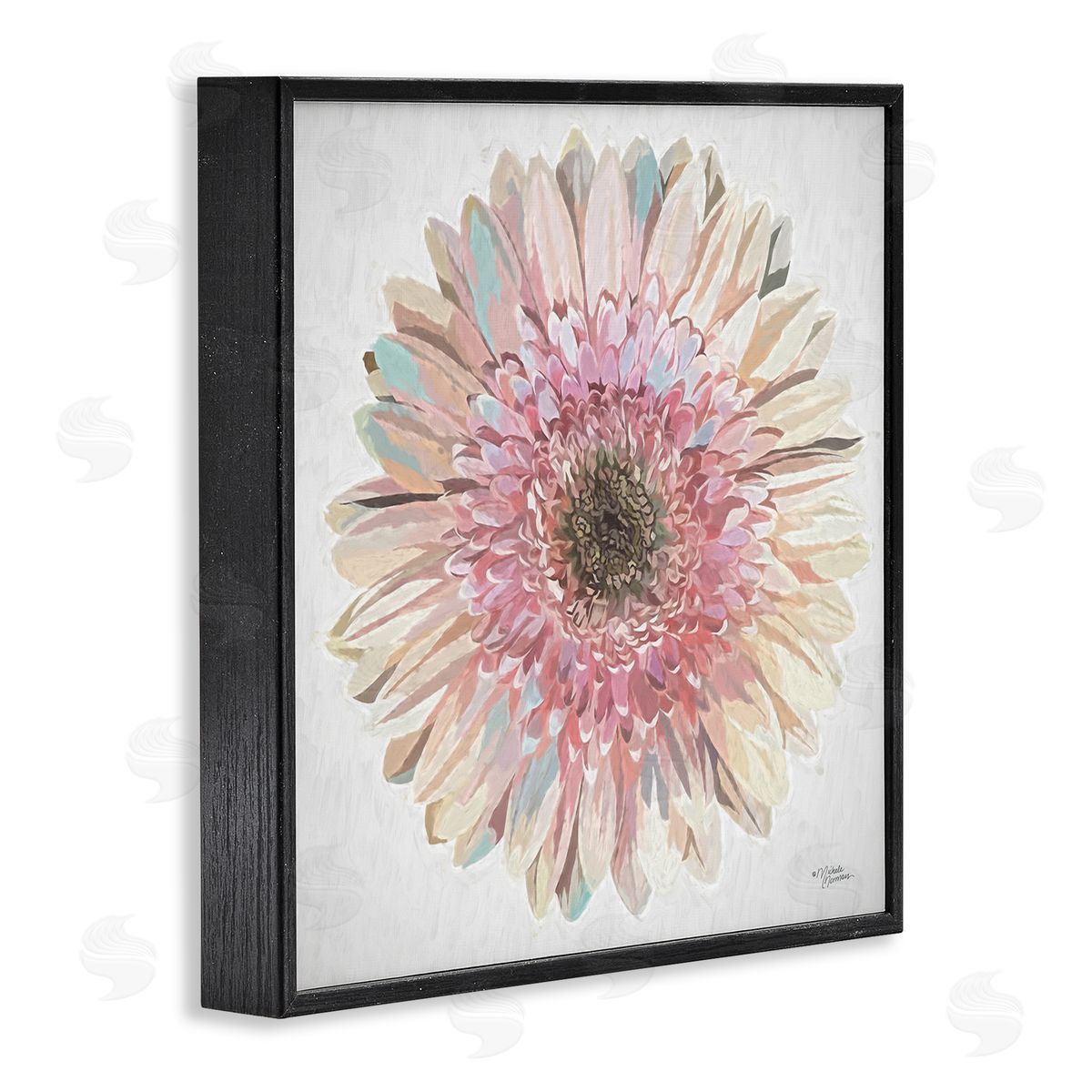 Michele Norman Round Daisy Petal Design Flower Blossom Illustration Black Framed Glicee Wall Art Print