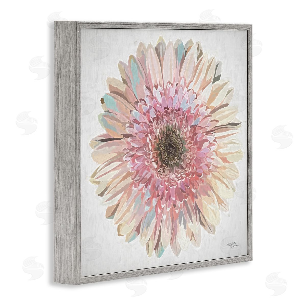 Michele Norman Round Daisy Petal Design Flower Blossom Illustration Gray Framed Glicee Wall Art Print