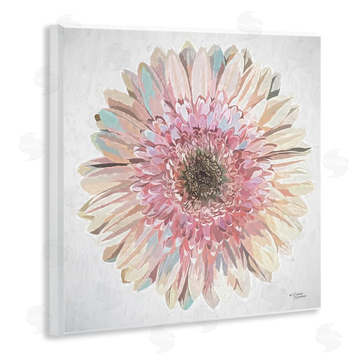 Michele Norman Round Daisy Petal Design Flower Blossom Illustration Wooden Wall Plaque Art Print