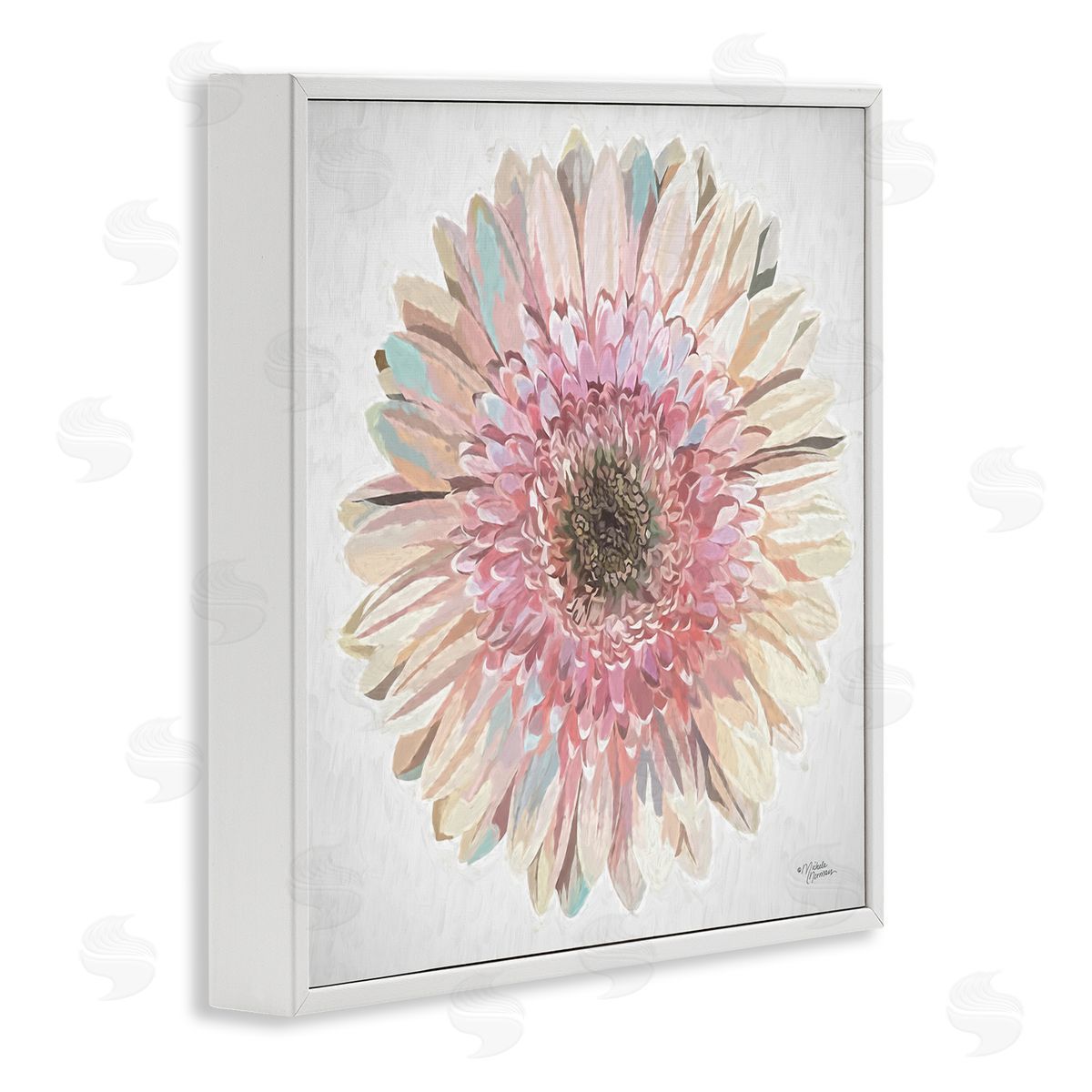 Michele Norman Round Daisy Petal Design Flower Blossom Illustration White Framed Glicee Wall Art Print